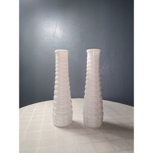 Set of 2 Tall "E.D. BROODY" milk glass vases
